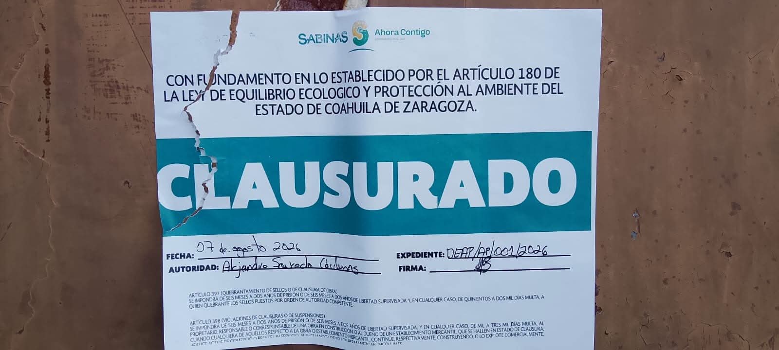 Actuarán por violación de los sellos oficiales