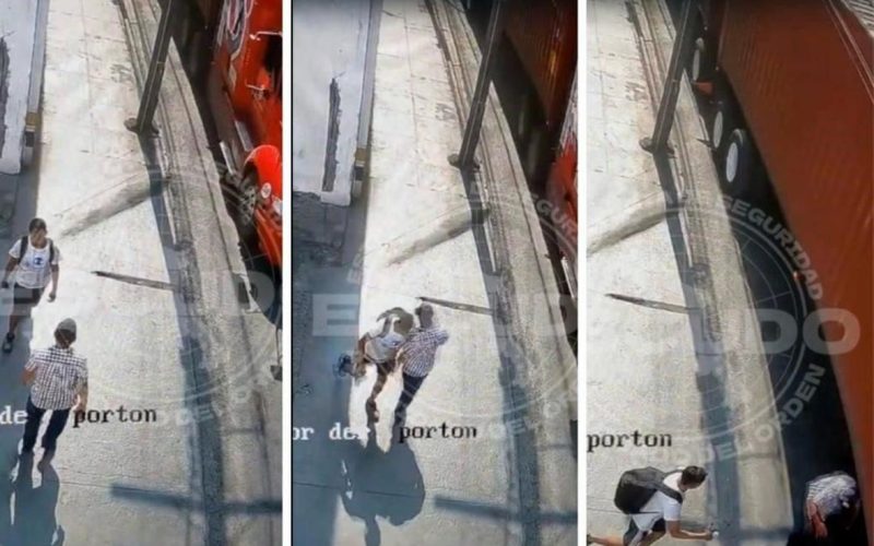 Joven empuja a hombre que murió atropellado por tráiler