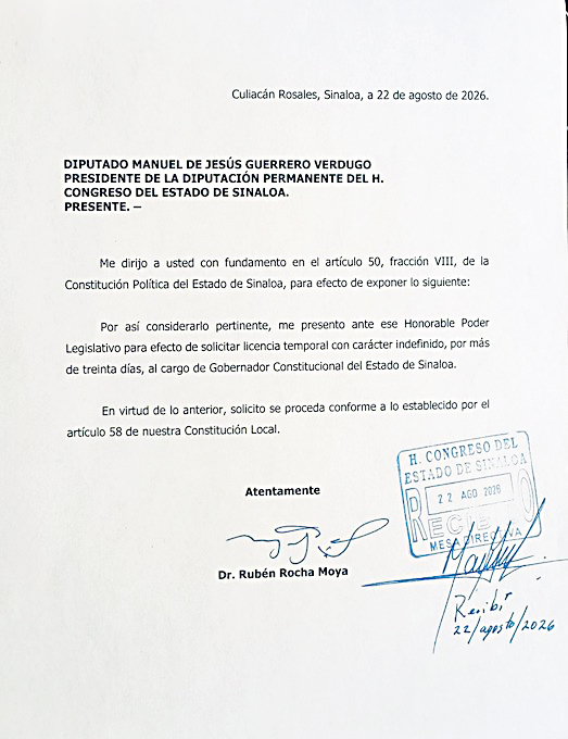 SOLICITA ROCHA MOYA NUEVAMENTE LICENCIA