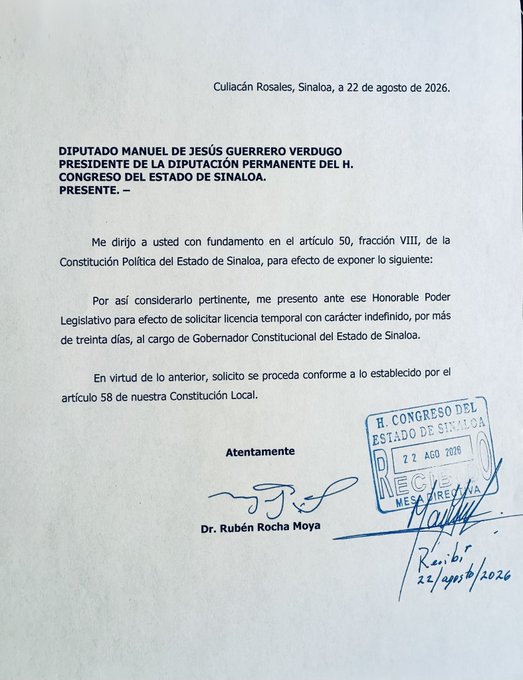 SOLICITA ROCHA MOYA NUEVAMENTE LICENCIA