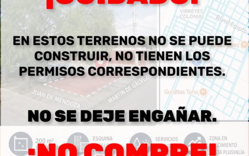 Alertan la venta ilegal de predio en Virreyes Popular