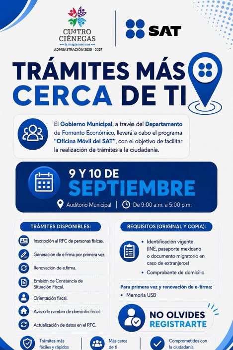 Atenderá oficina móvil del SAT en Cuatro Ciénegas