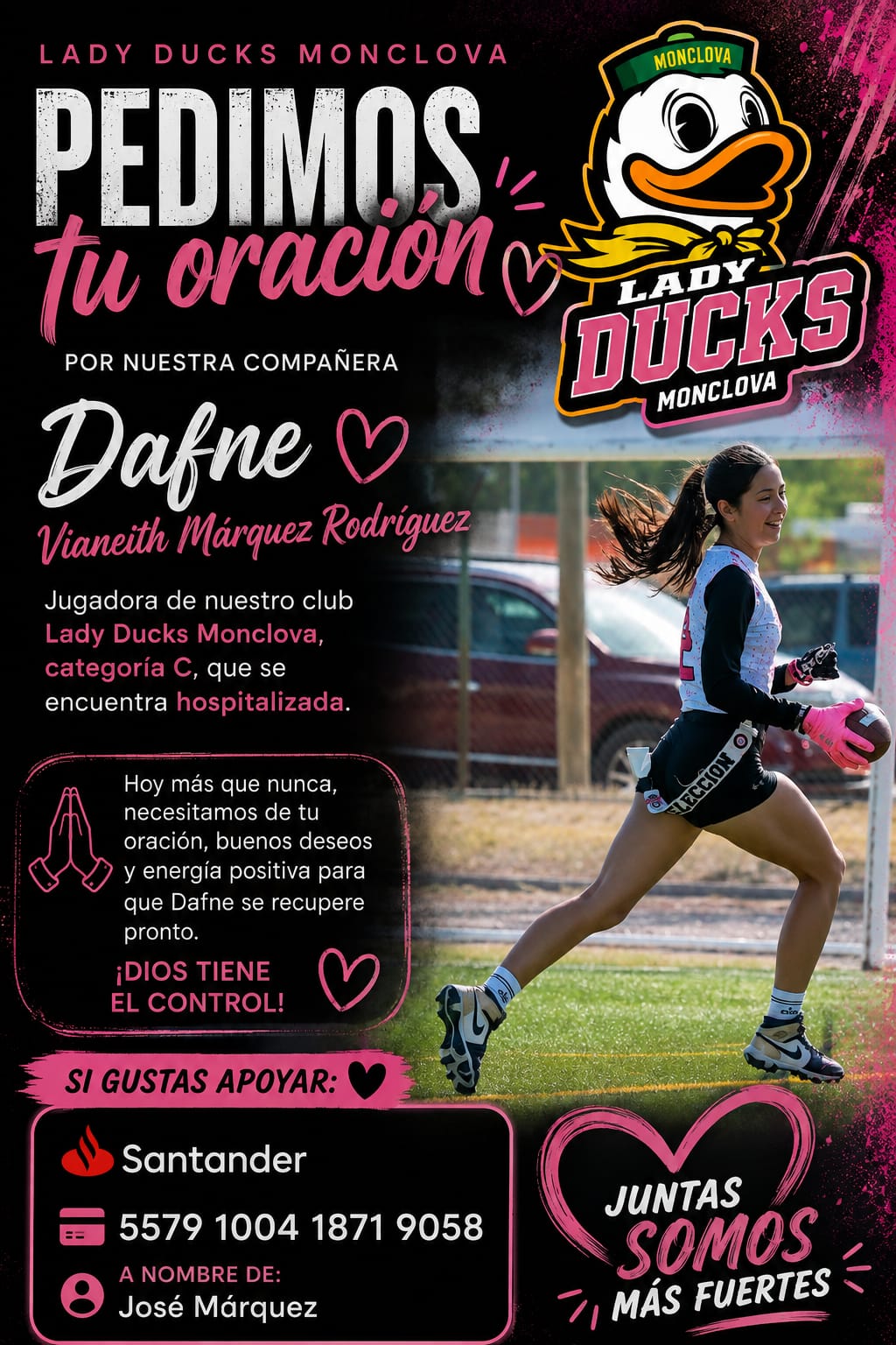 Se unen equipos de “tochito” por salud de Dafne Márquez