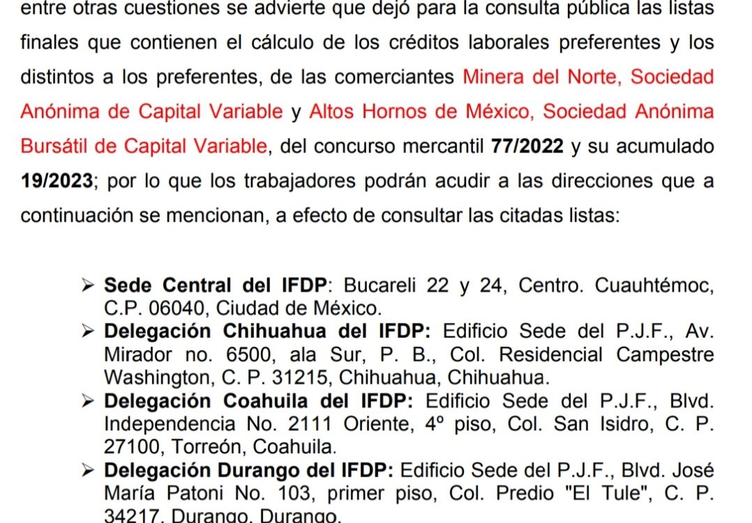 Publica Defensoría créditos laborales; pero en Torreón