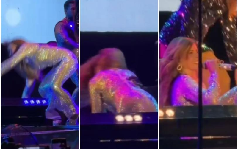 Gloria Trevi se cae durante concierto en la FENAPO