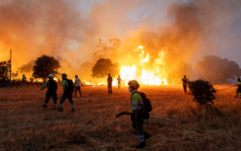 España lucha con más de 600 bomberos contra un incendio que avanza en el suroeste