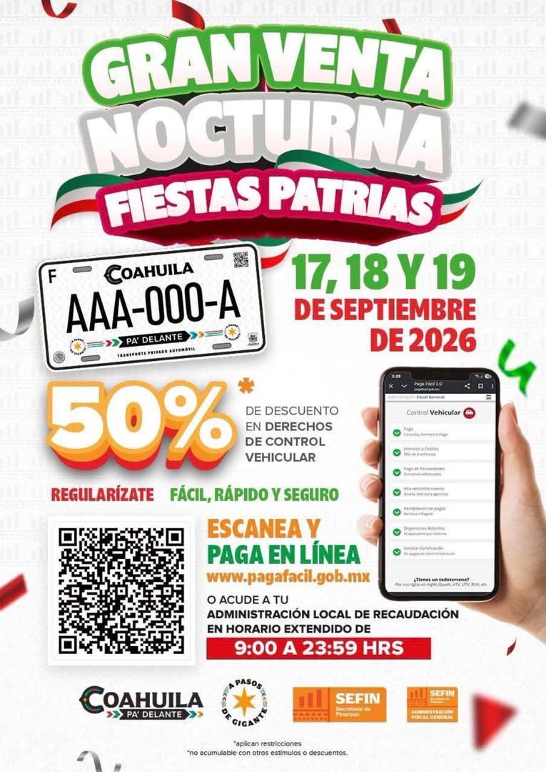 Dará Coahuila tres días de 50% de descuento en control vehicular