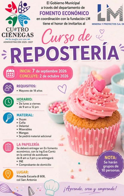 Ofrece Cuatro Ciénegas cursos de repostería