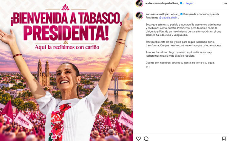 Da Andy la bienvenida a Sheinbaum en Tabasco