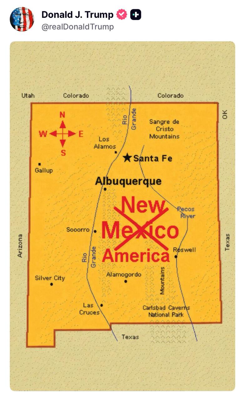 Mapea Trump New Mexico al nombre de ‘New America’