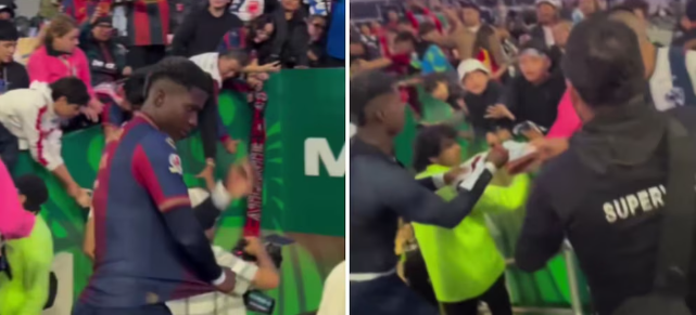 Fan de Rayados intenta quitarle a un niño la playera que le regaló el futbolista del Atlante, Jairon Charcopa y desata indignación