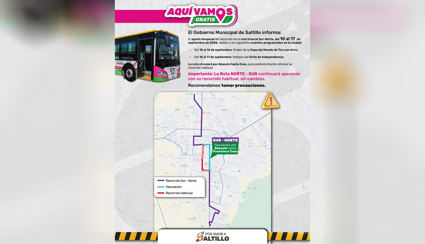 Anuncia Gobierno de Saltillo ajuste temporal en ruta troncal Sur-Norte