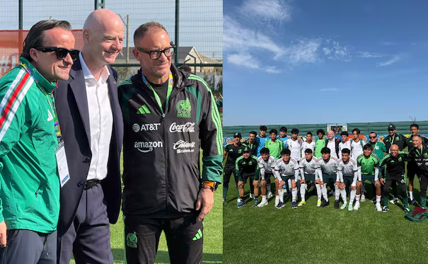 Gianni Infantino dijo presente en el debut de la Selección Mexicana en la Copa del Mundo Sub-15; posó con Mikel Arriola