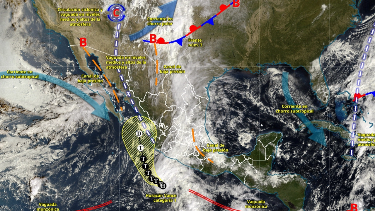 Tormenta tropical Vance dejará lluvias muy fuertes en Nayarit y Jalisco; esperan chubascos en 17 estados 