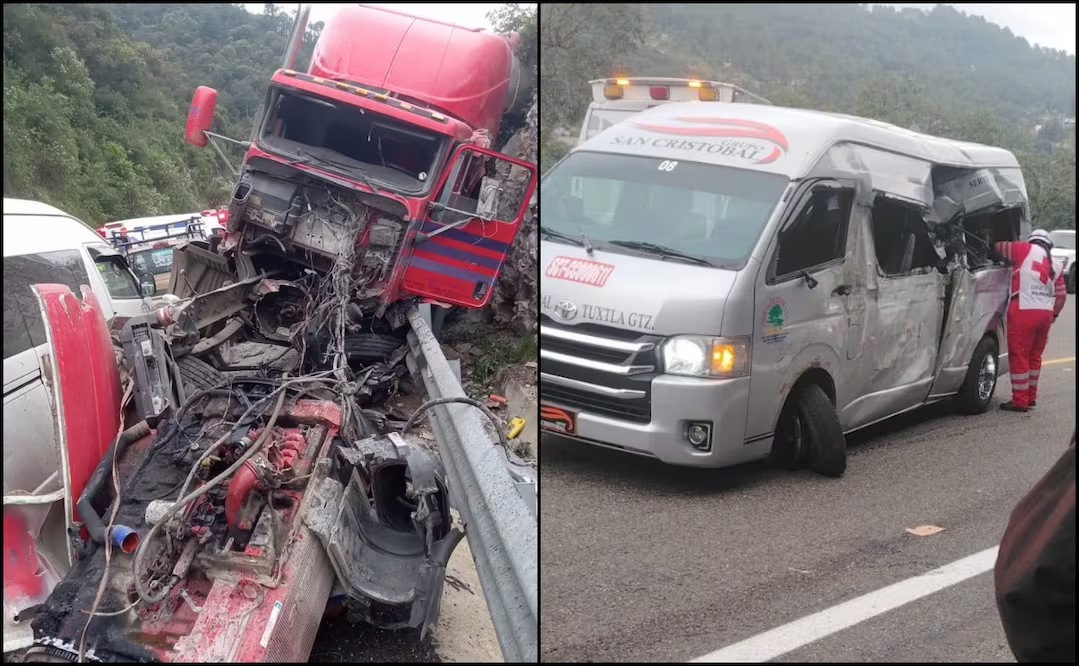 Tráiler se queda sin frenos y arrastra media docena de vehículos en Chiapas; reportan un muert* y varios lesionados