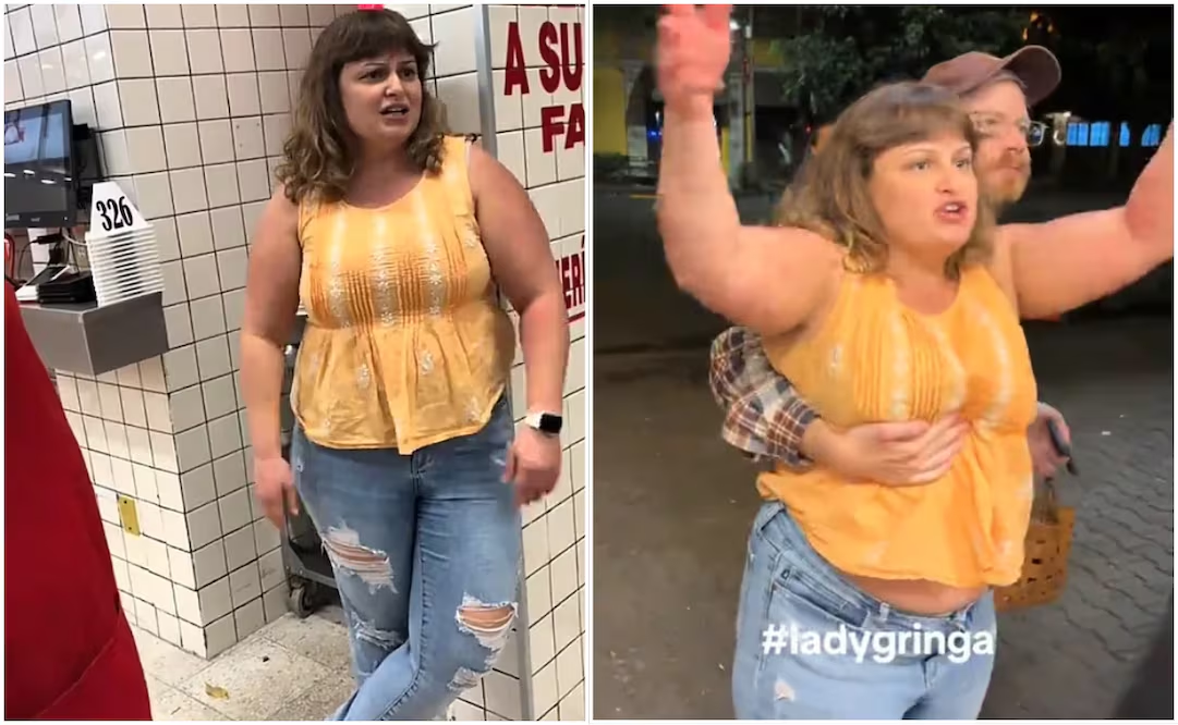 Extranjera 4grede a comensal mexicano en taquería en Condesa; usuarios la apodan como «Lady Gringa»